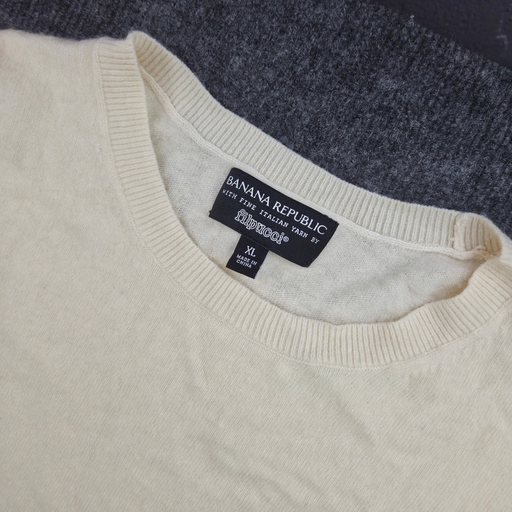 Banana Republic Sweater Womens XL Cream Merino Wool Cashmere Blend Crewneck Soft